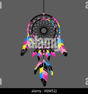 Vector magic symbol Dreamcatcher with gemstones and feathers. Stock Vector