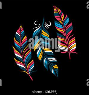 Vector colored bird feathers isolated on the alpha transperant background.  Stylized feathers set., Stock vector