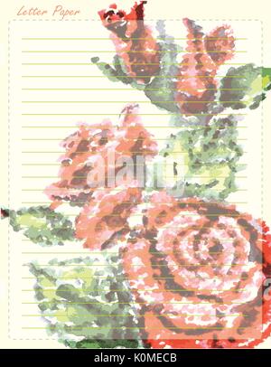 Paper page with hand drawn rose, vector illustration. Stock Vector