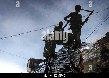 reflection of hand pulled rickshaw, kolkata, west Bengal, India, Asia Stock Photo