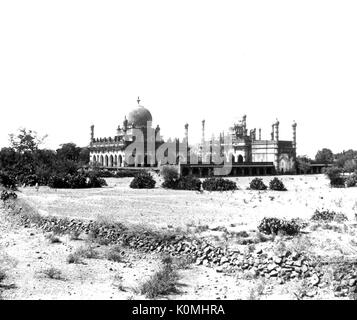 old vintage lantern slide of Ibrahim Rauza Masjid, bijapur, Karnataka, India, Asia Stock Photo