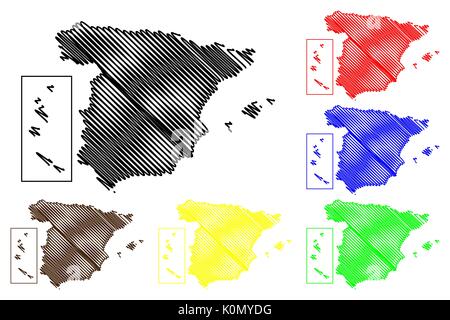 Spain map vector illustration, scribble sketch Spain Stock Vector