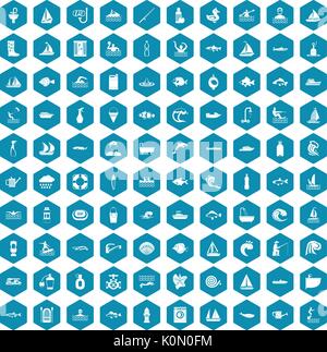 100 water icons sapphirine violet Stock Vector