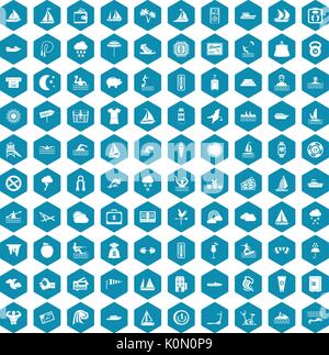 100 water sport icons sapphirine violet Stock Vector