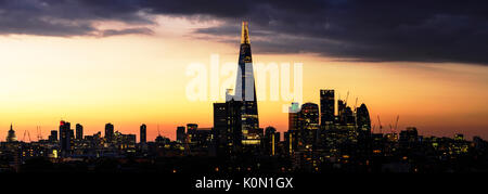 UK, London, Panoramic aerial of the city skyline with view of the Shard, St Paul's Cathedral and the financial district Stock Photo