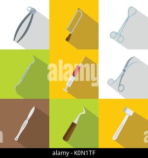 Surgeon equipment icons set, flat style Stock Vector