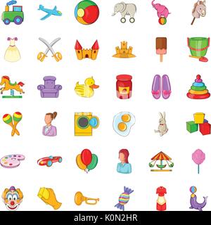 Children in home icons set, cartoon style Stock Vector