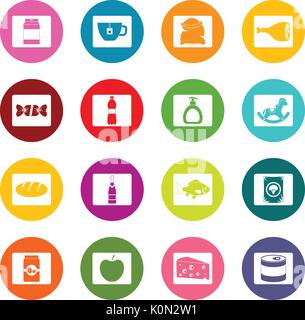Shop navigation foods icons many colors set Stock Vector