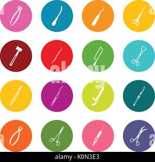 Surgeons tools icons many colors set Stock Vector