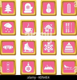 Winter icons pink Stock Vector