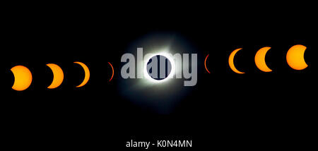 Total solar eclipse USA 2017. This is a colage of the various phases of the total solar eclipse taken in August of 2017 Stock Photo