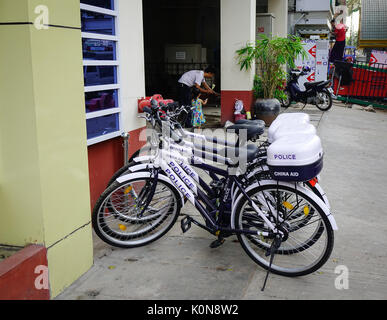 Yangon, Myanmar - Feb 13, 2017. The Police bicycles on street in Yangon, Myanmar. Yangon is the country largest city with a population above 7 million Stock Photo