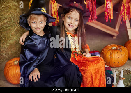 Two best friends celebrating the halloween party Stock Photo