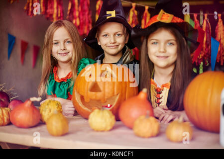 we are very proud of our jack o'lantern Stock Photo