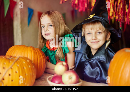 Portrait of charming little boy and girl Stock Photo