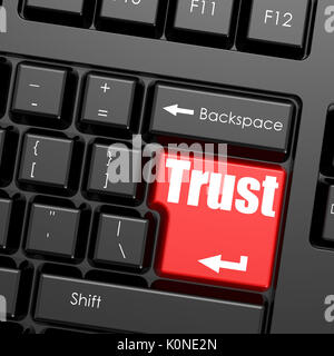 Red enter button on computer keyboard, Trust word. Business concept,3D rendering Stock Photo