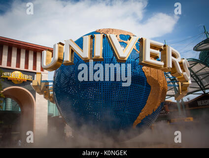 Sentosa, Singapore - June 19, 2010: Universal Studios Singapore Globe in front of the entrance Stock Photo