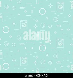 Washing machine and soap bubbles thin line seamless pattern. Stock Vector