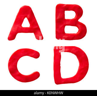 Red plasticine letters A B C D isolated on a white background Stock Photo