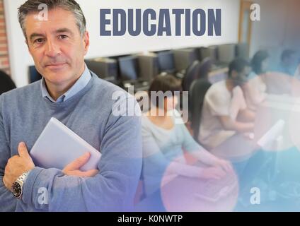 Digital composite of Education text and University teacher with class Stock Photo