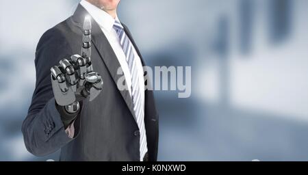 Digital composite of Robotic android Businessman interacting with the air Stock Photo