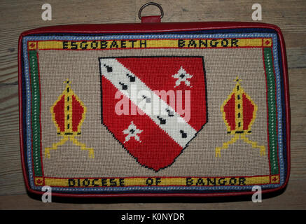 Prayer Cushion with Diocese of Bangor Coat Of Arms Design Stock Photo