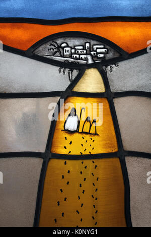 Modern Stained Glass Window depicting Three Wise Men Travelling to Bethlehem Stock Photo