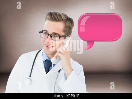 Digital composite of Doctor on phone with shiny chat bubble Stock Photo