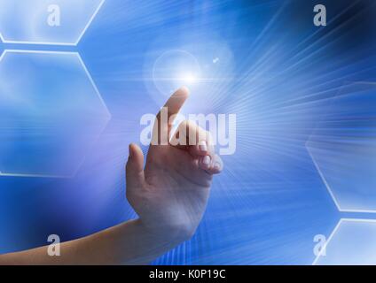 Digital composite of Hand touching and interacting with transition effect Stock Photo