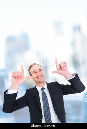 Digital composite of Businessman interacting with the air Stock Photo