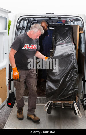 Steinway Grand Piano being moved into a church, Ireland Stock Photo