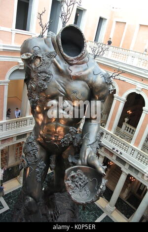 Damien Hirst's Demon with Bowl, seen from the second floor of the Palazzo Grassi, Venice for the Biennial 2017. Stock Photo