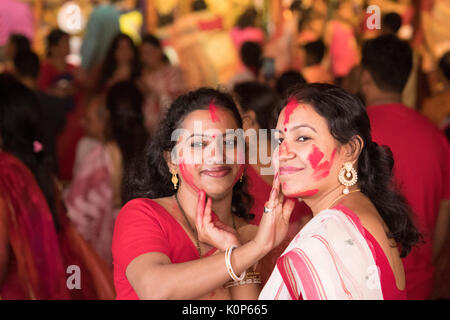sindur khela during hindu festival durga puja in India Stock Photo