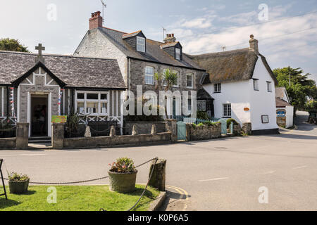 Crantock village square, Crantock, Cornwall, England, UK Stock Photo