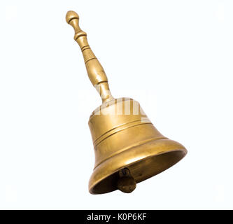 Old bronze hand bell cut out on white background Stock Photo