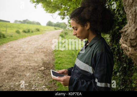 Female farmer using digital tablet in field Stock Photo