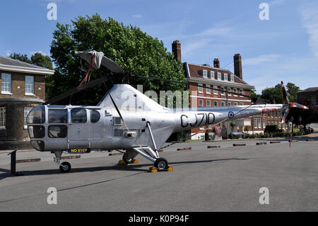 Westland WS-51 Dragonfly HR5 vintage helicopter WG751, GJ710, at Historic Dockyard Chatham Stock Photo