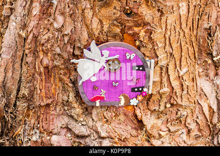 Tiny Door to a Fairy House in a tree Stock Photo