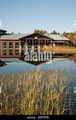 View of the main exhibition hall and museum at the Wild Center at Tupper Lake in the Adirondacks of New York state. Stock Photo