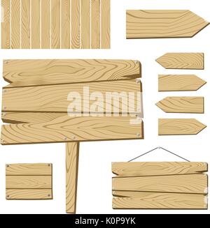 set of sign board and wooden objects isolated on white background, useful for many applications, in vector format very easy to edit, individual object Stock Vector