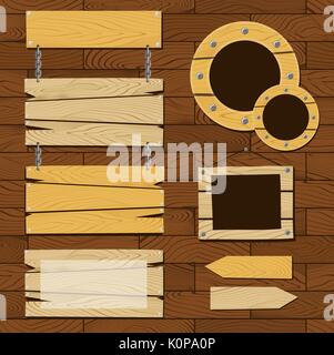 set of signboards and wooden frames on on seamless flooring pattern, useful for scrapbooking projects or many applications more, in vector format very Stock Vector