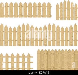 wooden fence vector set isolated on white background, place the design side-by-side to create an endless border Stock Vector