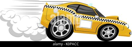 funny fast taxi car cartoon isolated on white background Stock Vector