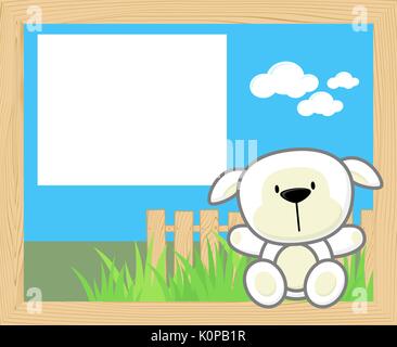 wood frame with cute baby sheep and blank board for copy space, design for children Stock Vector