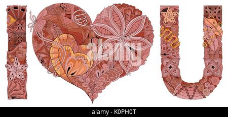 Word I LOVE YOU for coloring. Vector decorative zentangle object Stock Vector