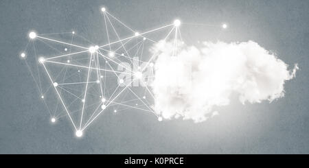 Lines and dots as networking idea drawn on blue background Stock Photo