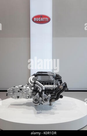 Display of Bugatti engine at Volkswagen showroom on Under den Linden in Berlin, Germany Stock Photo