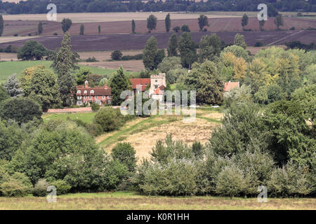 A Landscape in Rural Oxfordshire with fields and meadows and Hamlet of Little Wittenham Stock Photo