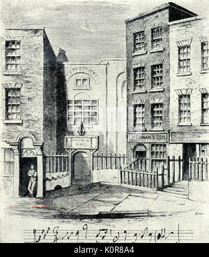 George Frideric Handel's 'Messiah' was first produced here in 1742, at Neal's Music Hall on Fishamble Street, Dublin. Drawing by F.W. Fairhold (1814-1866). German-English composer (1685 -1759 ). Stock Photo