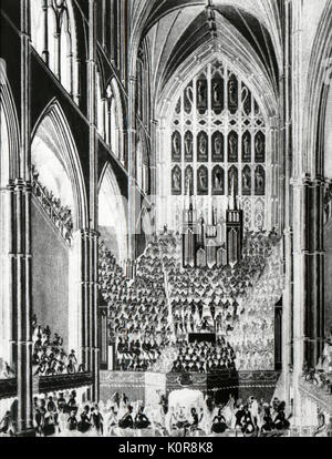 HANDEL.  View of orchestra and performers in Westminster Abbey during Handel Commemoration in 1784. German-English composer, 23 February 1685 - 14 April 1759 Stock Photo